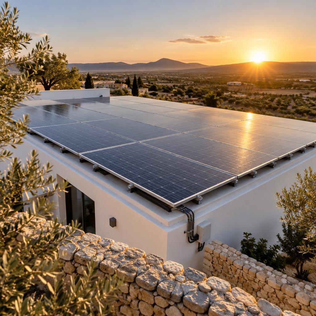 Instalación de paneles solares fotovoltaicos sobre la cubierta de una vivienda en la Vega Baja